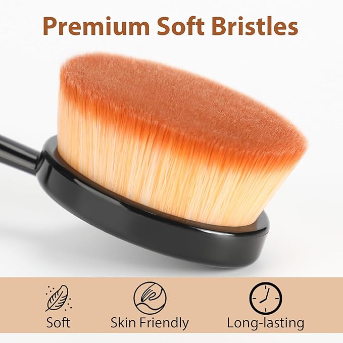 Oval Foundation Brush with Handle - 2 Pack Professional Kabuki Toothbrush Makeup Brush Fast Flawless Application with Dense Soft Bristles for Liquid, Cream, Powder, Blending, Body Self-tanner