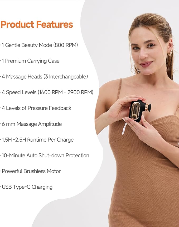 Mini Massage Gun, Deep Tissue Small Muscle Massager for Pain Relief, Travel Massage Gun for Neck Shoulder Thigh Back, Handheld Massager for Office, Birthday