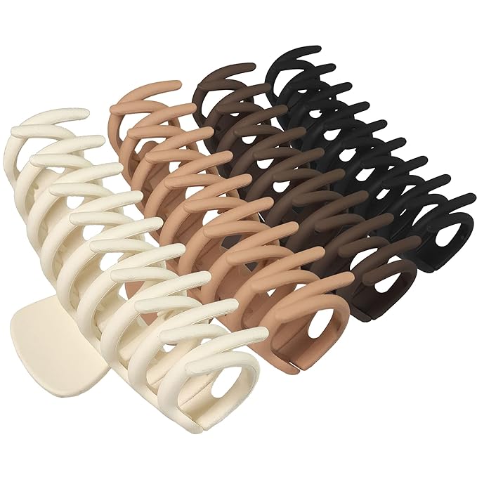 OWIIZI Large Claw Clips, 4.3" Matte Hair Clips for Women's Long Thick Hair, Non-Slip Barrette Clips (4packs)