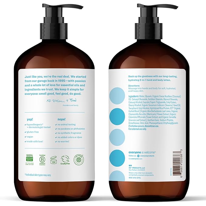 Everyone 2-in-1 Lotion for Hands/Body, 32 ounce (Pack of 2) Unscented made for Men and Women
