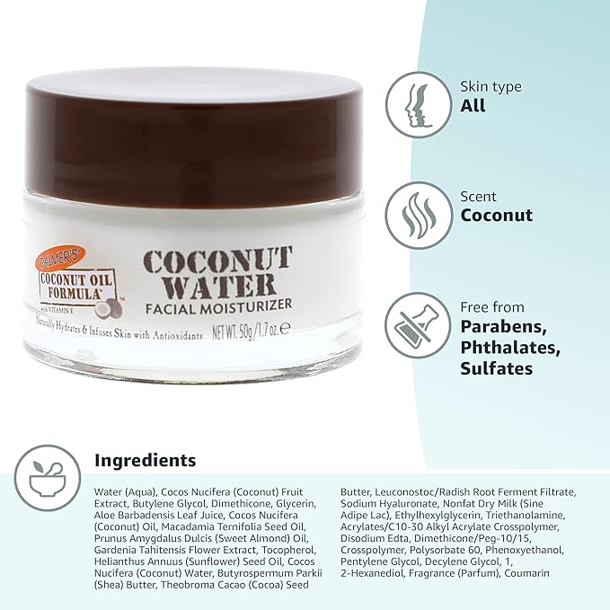 Palmer's Coconut Oil Formula Coconut Water Face Moisturizer, 1.7 Ounce Jar, (Pack of 2)