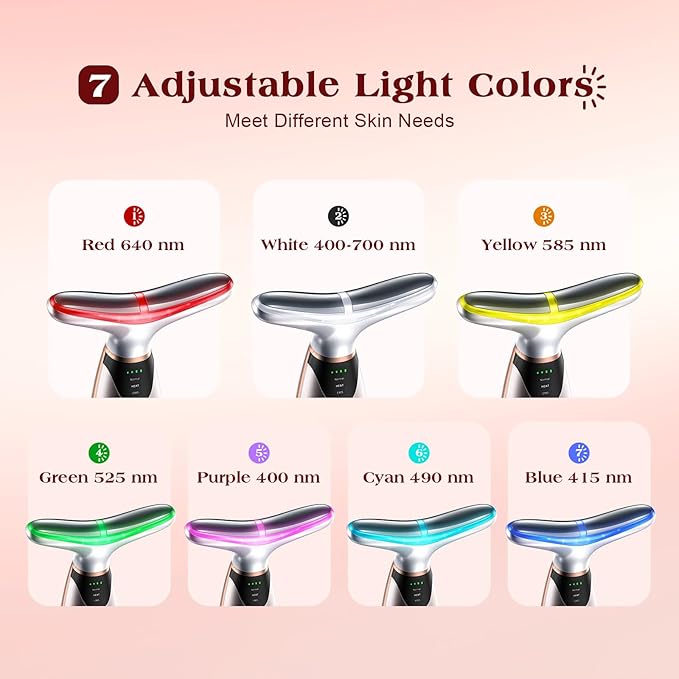 Facial Massager, 7 Colors Red Light Therapy for Face and Neck, Face Lift Device with 113°F Heating Vibration for Multi Skin Care