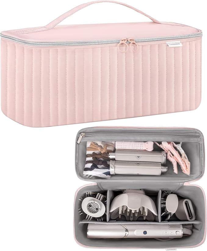 Travel Carrying Case for Hair Dryer Shark Flexstyle Dyson Airwrap Brush Hair Accessories Tools Storage Bag for Revlon Hairdryer Styler Organizer (Pink)