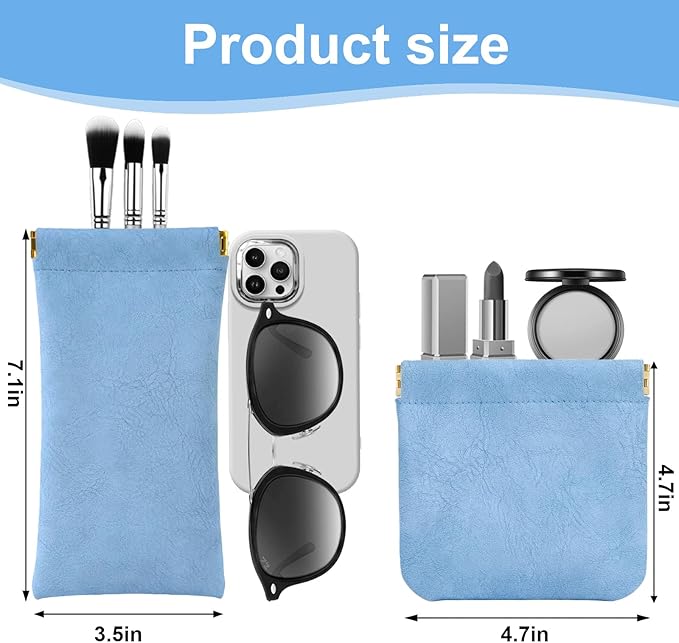 4Pcs Small Makeup Bag for Purse, Mini Leather Pocket Cosmetic Bag for Women, Small Lipstick Purse Pouches for Purse, Small Coin Purse Organizer Pouches, Portable No Zipper Makeup Pouch (Blue, Green)