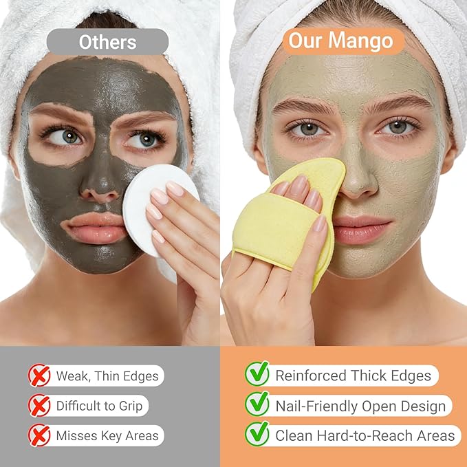 Facial Cleansing Sponge Set 3, Reusable Face Scrubbers for Gentle Cleansing & Dead Skin Removal, Cleaning Puff Wash Pads Mango Shaped for Daily Face Wash(Pink & Green)