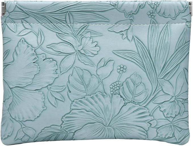 Floral Leather Makeup Pouch Set for Women Small Make Up Bag for Purse Waterproof Initial Makeup Cosmetic Bags Pouches for Purse Aesthetic Travel Toiletry Bag, Blue