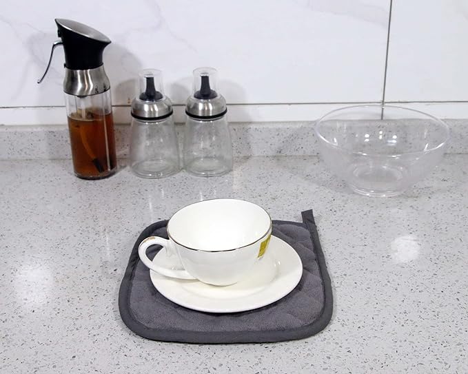 5 PCS Pot Holders for Kitchen, Cotton Potholers with Great Heat Resistance, Hot Pads, Trivets for Cooking and Baking Grey