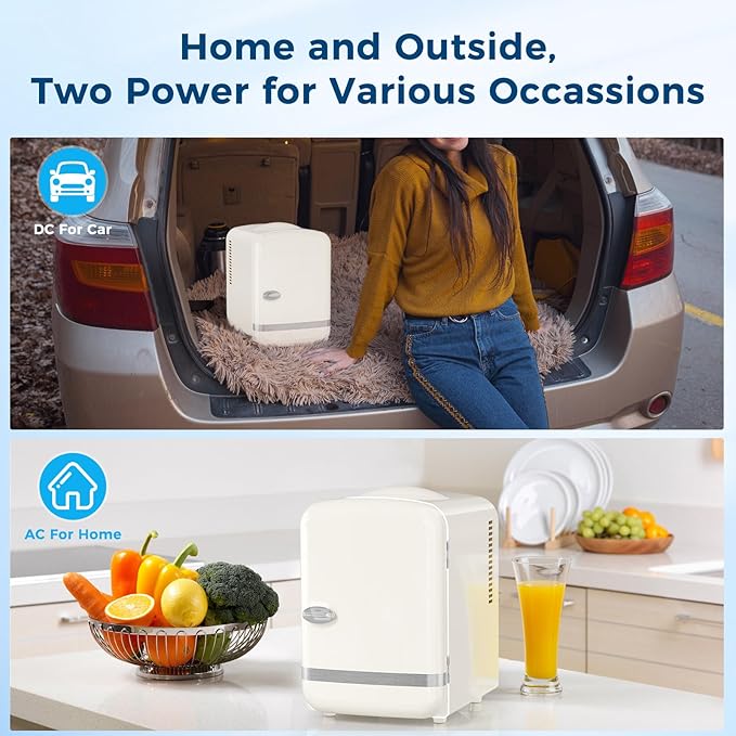 Antarctic Star 4L/6 Cans Compact Refrigerator,Portable Mini Fridge Skin Care,Cooler and Warmer for Bedroom,Car,Office & Dorm, Small Cooler for Cosmetics/Beverage/Food,WHITE