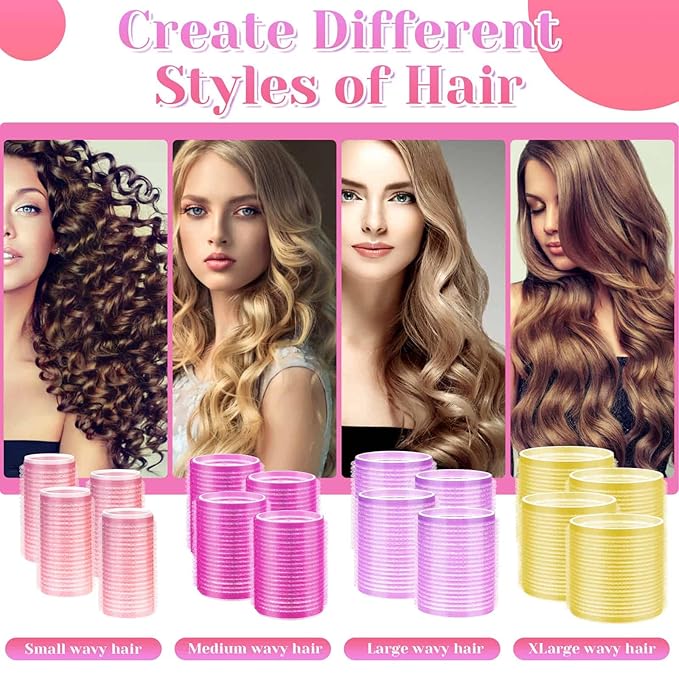 Self Grip Hair Rollers Curlers Set 36Pcs, Hair Roller Sets 4 Sizes (Jumbo, Large, Medium, Small) with Clips and Comb for Long Medium Short Thick Fine Thin Hair Volume