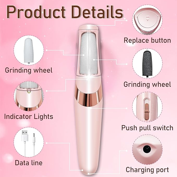 Callus Remover for Feet，Electric Foot Callus Remover with 2 Rollers 2 Speed,16 in1 Rechargeable Foot File Pedicure Kits for Dead Hard Cracked Dry Skin