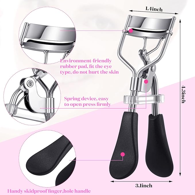 14 Pieces Eyelash Curler Kit Eyelash Comb Eyebrow Brush Tweezers False Eyelashes Applicator Tool Eyebrow Trimmer Silicone Refills Pads for Women(Black)