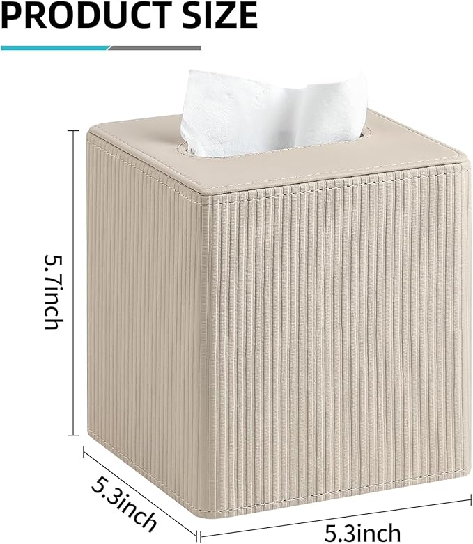 Tissue Box Cover Square with Magnetic Closure, PU Leather Tissue Box Holder for Bathroom NightStands Livingroom, Decorative Modern Square Tissue Holder (Beige)