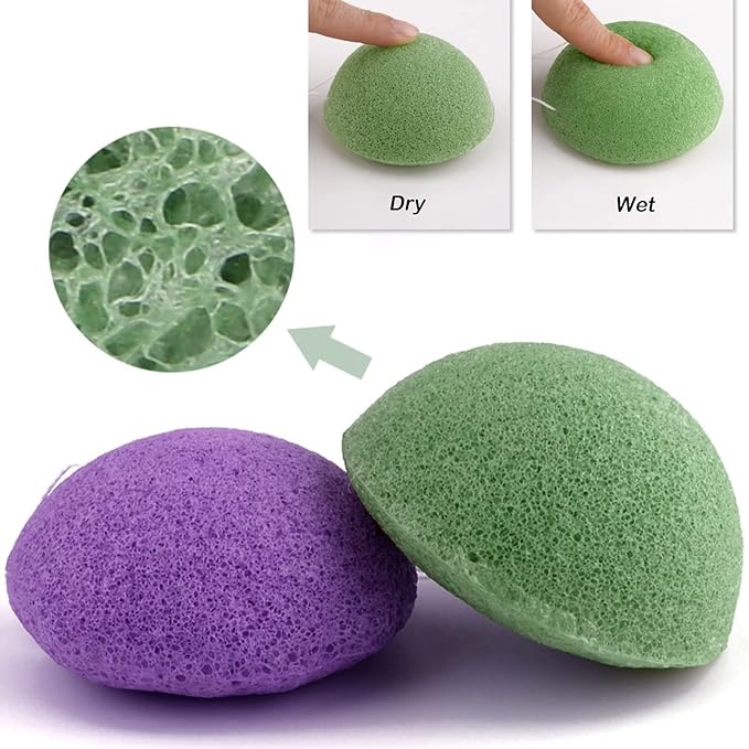 6 Pack Natural Konjac Facial Sponges, findTop 6 Colors Konjac Exfoliating Facial Sponge Set for Gentle Face Cleansing and Exfoliation- Charcoal, Turmeric, French Green, White Pink & Purple