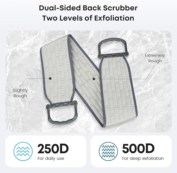 Exfoliating Back Scrubber with Plastic Handles for Shower, 36 Inches Bath Back Exfoliator Body Cleaner for Men, Women and Elderly, Dual-Sided Roughness Back Washer for Deep Cleansing