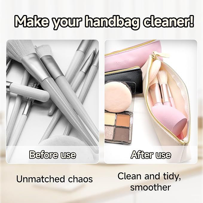 3PCS Small Makeup Bag for Purse, Mini Portable Cosmetic Bags for Women, Coin Purse Lipstick Cosmetic Accessories Leather Organizer, Small Travel Kit Storage Pouch