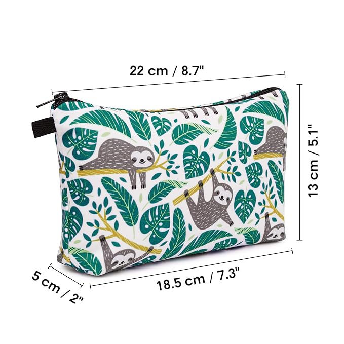 WANDF Cosmetic Bag for Women Makeup bag Organizer Small Mini Makeup Pouch for Purse Water Resistant Girls Gift (Sloths)