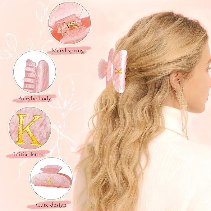 Teen Girl Gifts Trendy Stuff | Letter Hair Clips,Cute Initial Hair Clips for Girls,8-18 Year Old Girl Birthday Gifts,Hair Claw Accessories - Pink,F