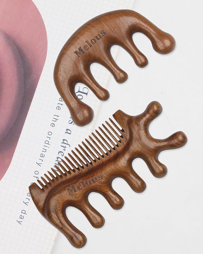 4 in 1 Sandalwood Gua Sha Massager, Scraping Massage Comb, Meridians Tool for Hair, Face, Eye Neck Body Massage