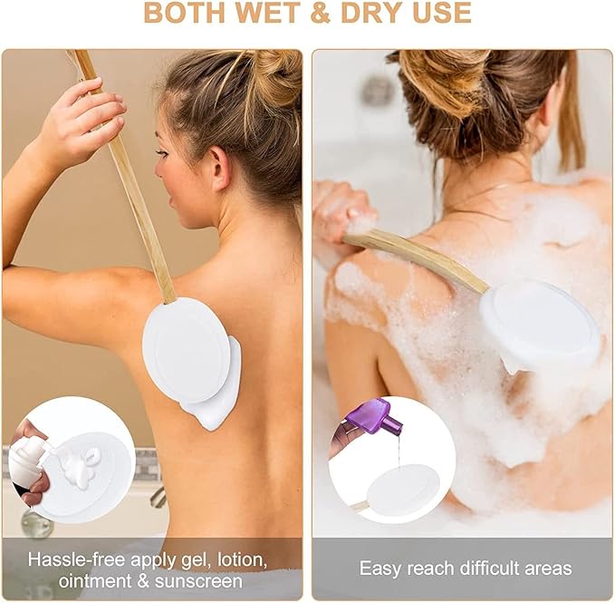 Back Lotion Applicator with 6pcs Replacement Head, Handle, Soft and Skin Friendly for Effective Cleaning, Self Application of Cream, Sunscreen, and More