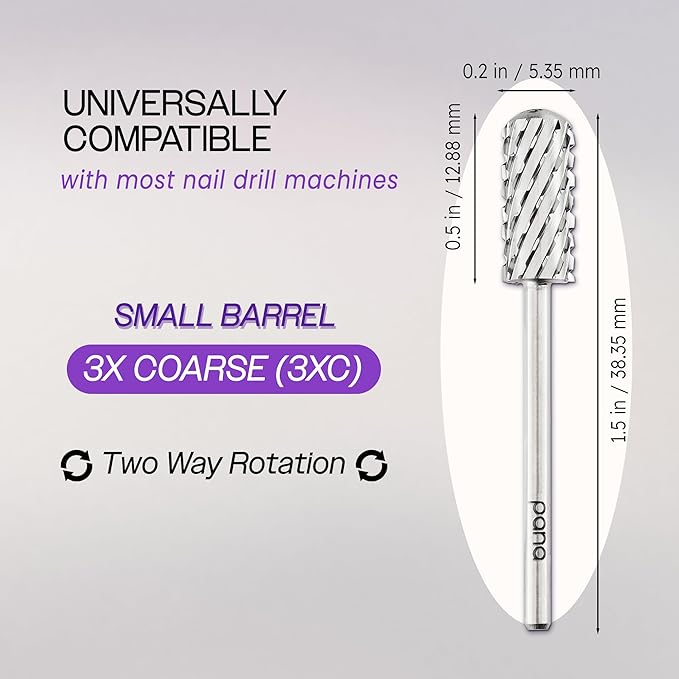 PANA 3/32" Small Smooth Round Top Safety Carbide Nail Drill Bit for Gel Polish & Acrylic Removal Nail Salon Manicure Pedicure Electric File Tools (Small Barrel - Silver, 3X Coarse)