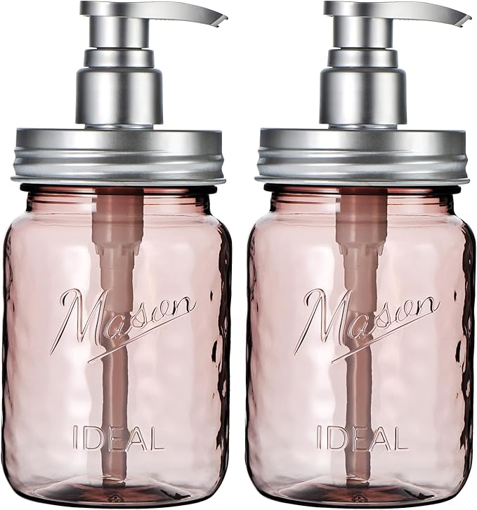 Amolliar 16 Oz Plastic Soap Dispenser, Refillable Hand Dish Soap Dispenser - Vintage Rose Bottle with Silver Pump Lids, for Farmhouse Bathroom Kitchen, Includes 2 Extra Pump & Waterproof Label