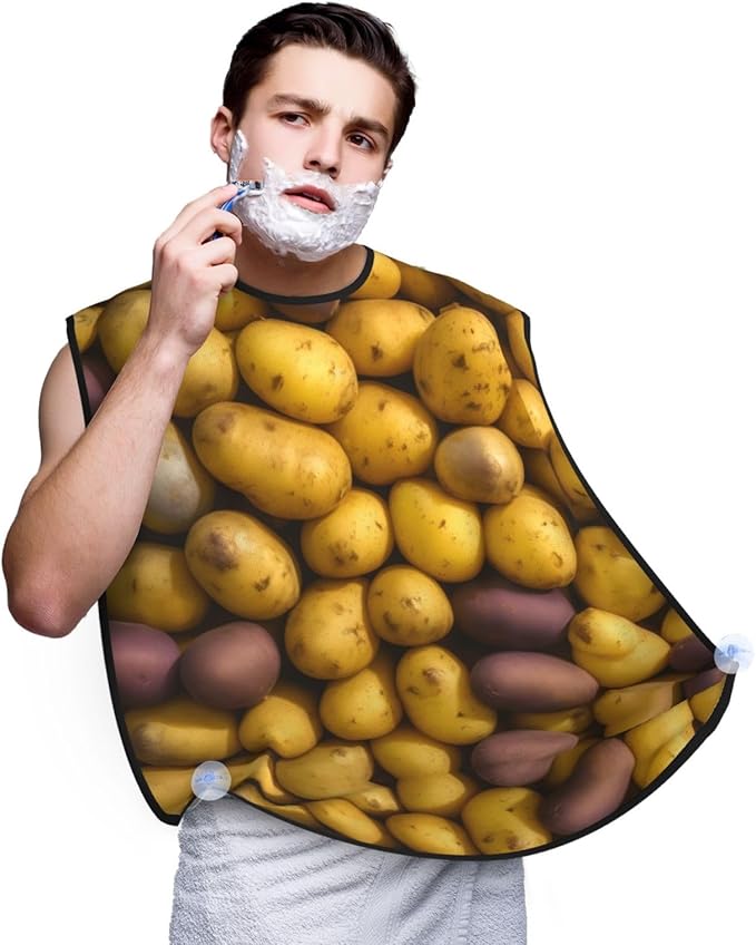 Many Potatoes Print Beard Bib Apron For Men, Beard Hair Catcher For Men Shaving Trimming,Beard Cape Cloth