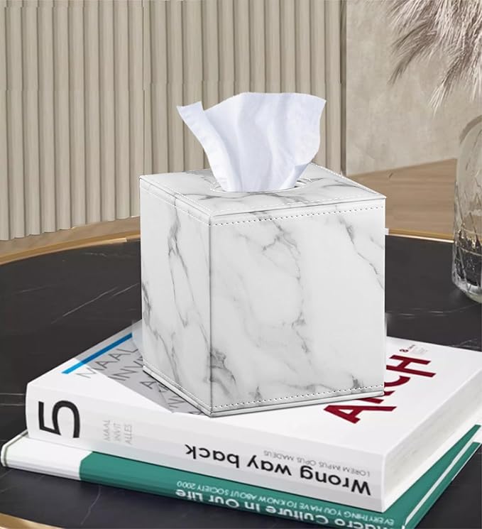 Leather Tissue Box Cover Square,Decorative Cube Tissue Box Holder with Magnetic Bottom,Facial Paper Organizer Table Napkin Case Dispenser for Bathroom,NightStand,Coffee Car,Home,Office