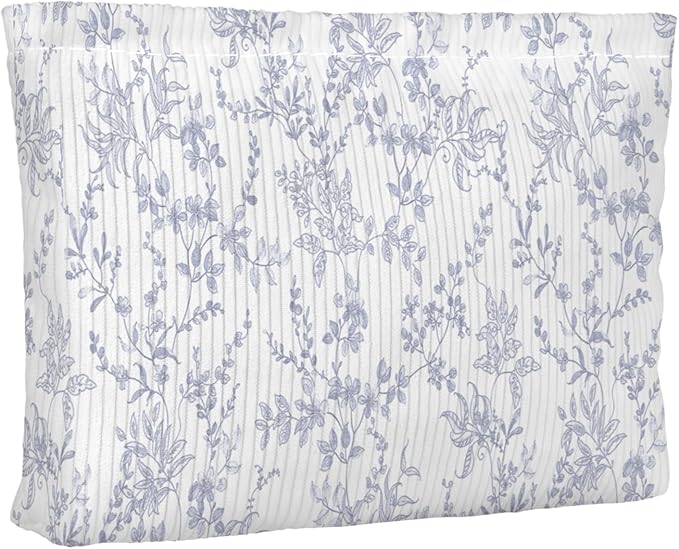 Elegant Blue Floral Makeup Pouch for Women Small Make Up Cute Flower Pattern Bag for Purse Zipper Initial Makeup Cosmetic Bags Pouches for Purse Aesthetic Travel Toiletry Bags