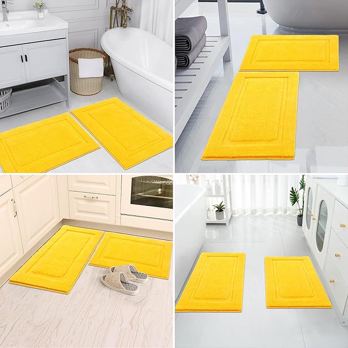 SHACOS Super Soft Bathroom Rugs Set of 2 Pieces 20x32 + 16x24 inch Non Slip Washable Bath Rugs Microfiber Absorbent Bath Mats Plush Bathroom Carpet for Tub Shower, Yellow
