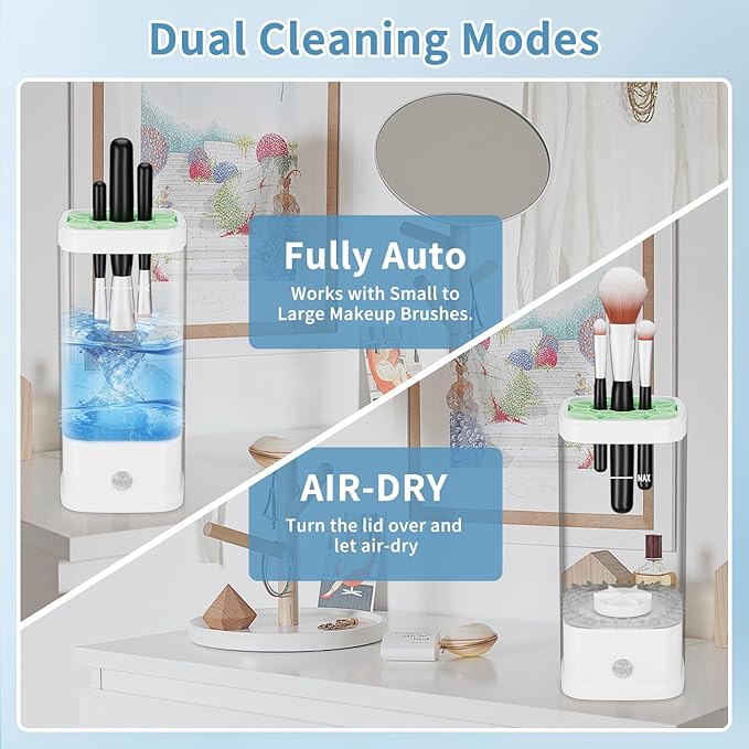 Electric Makeup Brush Cleaner - 9000 RPM Makeup Brush Cleaning Machine with Dry Function - IP65 Waterproof Automatic Makeup Brush Cleaner for Makeup Sponges and Brushes Cosmetic Brush Cleaner Plug-in