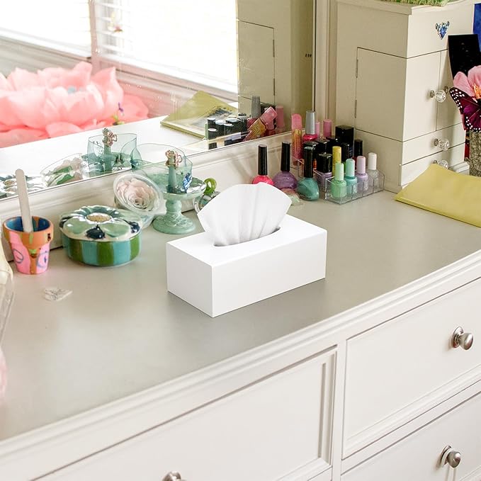 SILUT Tissue Box Cover Rectangle, Tissue Box Holder Decorative, Acrylic Tissue Box Cover, Tissue Holder for Bathroom, Home, Restaurant, Kitchen - Matte White
