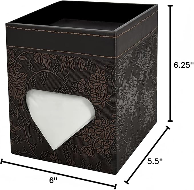 PU Leather Tissue Box Cover Square, Modern Tissue Holder with Storage Valet Tray, Nightstand Decorative Tissues Case, Facial Tissue Box Holder for Bathroom,Bedroom,Livingroom and Office (Antique)