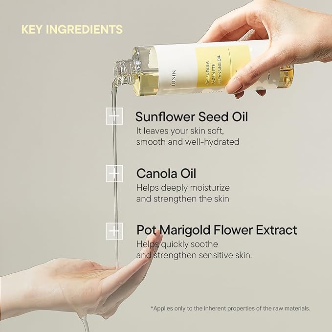 IUNIK Calendula & Jojoba Oil-Infused Vegan Cleansing Oil – Gentle Blackhead Melting & Makeup Remover Facial Cleanser w/Plant-based Oils Korean Skincare