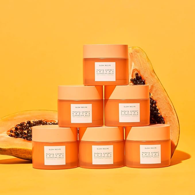 Glow Recipe Papaya Enzyme Cleansing Balm, Korean Double Cleanse First Cleanser, Makeup Remover + Cleansing Oil Balm, Gentle Exfoliating Face Cleanser, Hydrating (3.38 oz)
