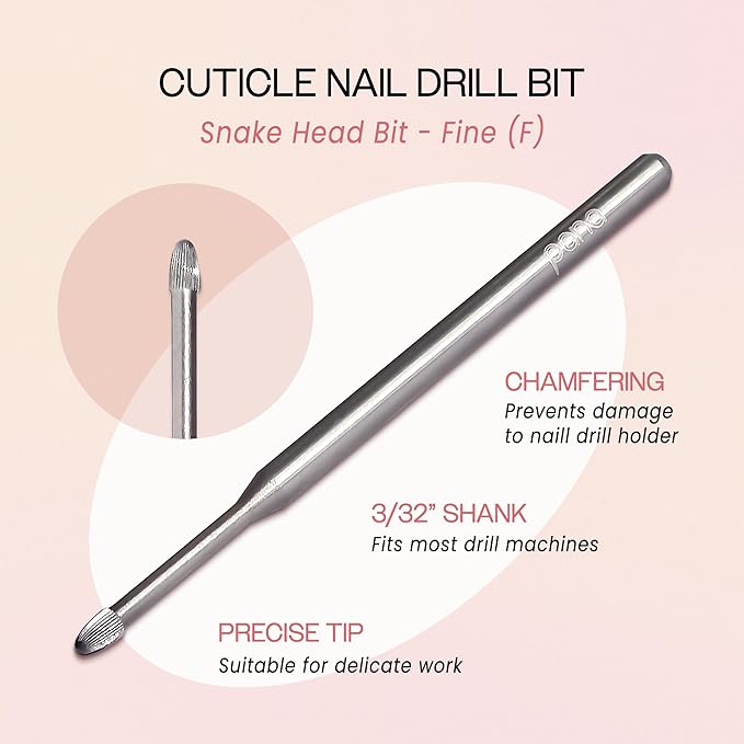 PANA 3/32" Carbide Cuticle Nail Drill Bit for Cuticle Cleaning, Dead Skin Removal, Gel Polish & Acrylic Removal, Under Nail Cleaner, Nail Salon, Manicure Tools (Snake Head - Silver, Fine)