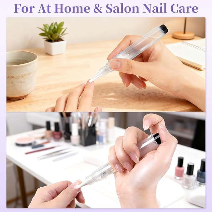 Refillable Cuticle Oil Pen - 1 Empty Nail Oil Pen with 10 x 1.8ml Queeze Cuticle Oil Stick with Vitamin E Jojoba Oil Softener Moisturizer Growth Strength Repair for Thin Damaged Nails（Lavender）