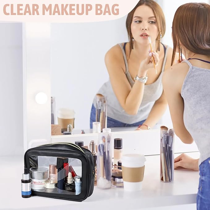 6PCS Clear Toiletry Bag,TSA Approved Travel Pouch with Zipper for Cosmetics and Toiletries，Diaper Bag Organizer Pouch Set, Purse Organizer and Clear Car Bag for Women and Kids