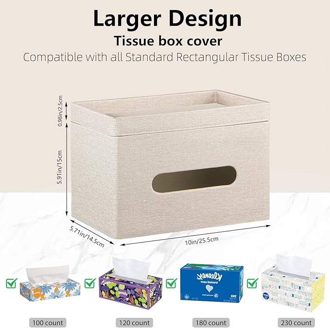 Fanousy Large Tissue Box Cover Rectangle with Tray on Top, PU Leather Facial Tissue Holder with Storage, Fits 230-Count Family Size Kleenex, Modern Nightstand Organizer for Bathroom Office Home Decor