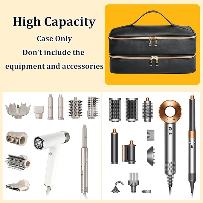 Travel Carrying Case for Shark Flex Style, Double Layer Storage Case for Shark SpeedStyle Hair Dryer Attachments, Waterproof PU Leather Organizer Bag for Shark Flexstyle Airwrap Styler (Black)