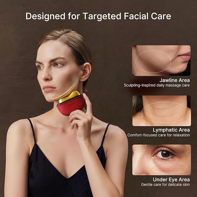 ZDEER Electric Gua Sha Facial Care Set – Heated Brass Face & Neck Massager with Red Light Therapy & Soothing Vibration, Includes 2 × 10ml Massage Oils for Face & Body Care