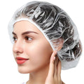 Smilco Disposable Shower Caps 100PCS - 20.4 Inch Large Plastic Clear Hair Cap, Thick Elastic Waterproof Bath Caps - Travel Essentials, Bathing Accessories