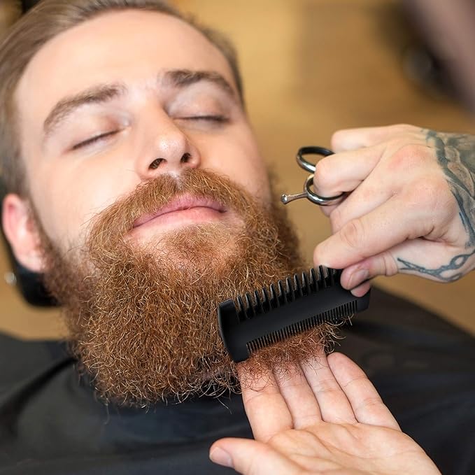 3 Pieces Beard Comb for Men Natural Sandalwood Wooden Mustaches Combs Dual Action Teeth Beard Comb with 3 Pieces Pocket Faux Leather Case for Beards Mustaches(Black)