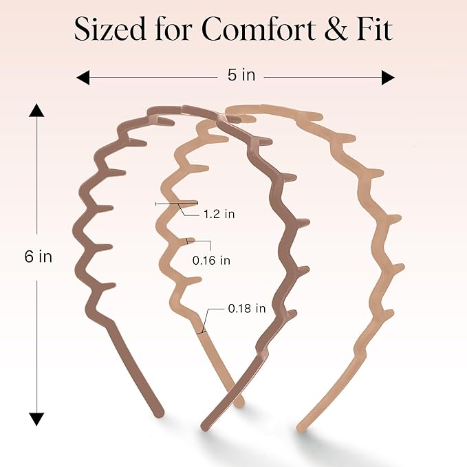 Kitsch Zig Zag Headbands for Women Non Slip – Fashion Accessories for Slicked Back Styles - Comfortable Comb Headband with Teeth | Ideal Gifts for Women - Neutral - 2 pcs