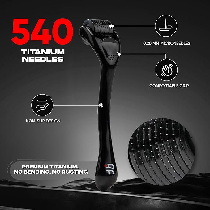 Derma Roller 0.25mm with Storage Case – Titanium Grooming Tool for Beard, Face & Scalp Hair, At-Home Skin Care Tool for Men & Women, Gift for Him