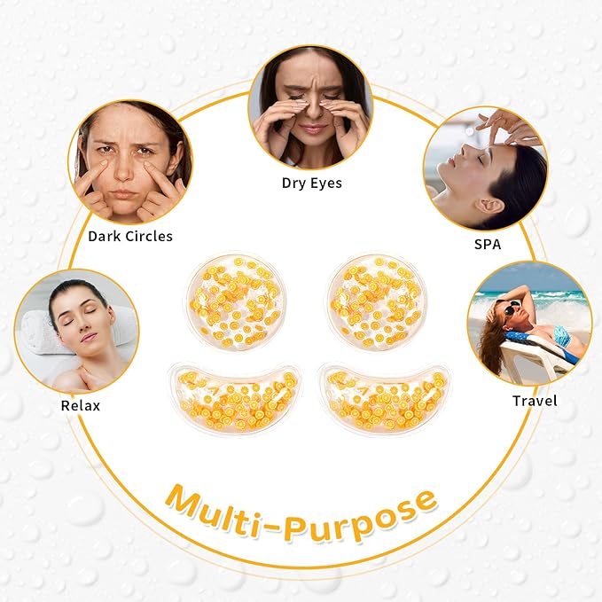 4PCS Gel Eye Ice Pack Set, Cold & Hot Compress, Reusable Cooling Gel Pads for Strain Relief, Relaxation, SPA and Sleep (4 Oranges-2)