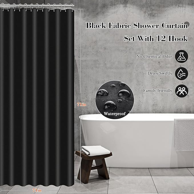Bathroom Set, 20Pcs Bathroom Shower Curtain Sets with Hooks, Black Bathroom Accessories Set with Trash Can, Bathroom Accessories Sets Complete with Shower Curtain Set, Bathroom Accessory Set