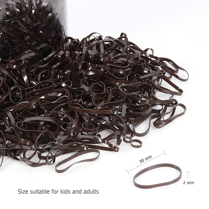 Hoyols Small Hair Elastics Brown, Premium Plastic Girls Hair Ties Strong Flexible Rubber Bands Tiny Mini Polybands for Women Kids Baby Bulk 1000 Count TPR (Dark Brown)
