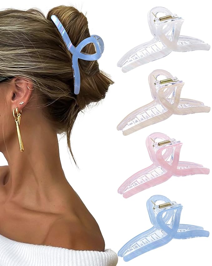Molans 5Inch Large Hair Claw Clips 4 PCS for Women - Acrylic Hair Accessories for Thick Hair and Long Hair, Big Strong Durable Hair Applique, Oversized Non-slip Rectangle Butterfly Jaw Hair Clips