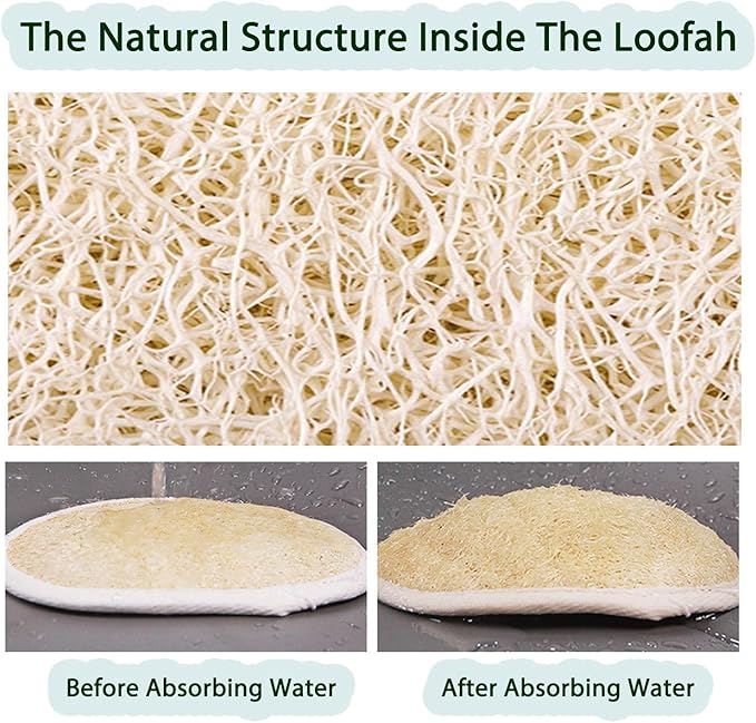 Natural Loofah Sponge Set with Soap Bag, Body Exfoliating Loofah Bath Scrubber for Shower, Shower Loofah for Women and Men, 3-pcs