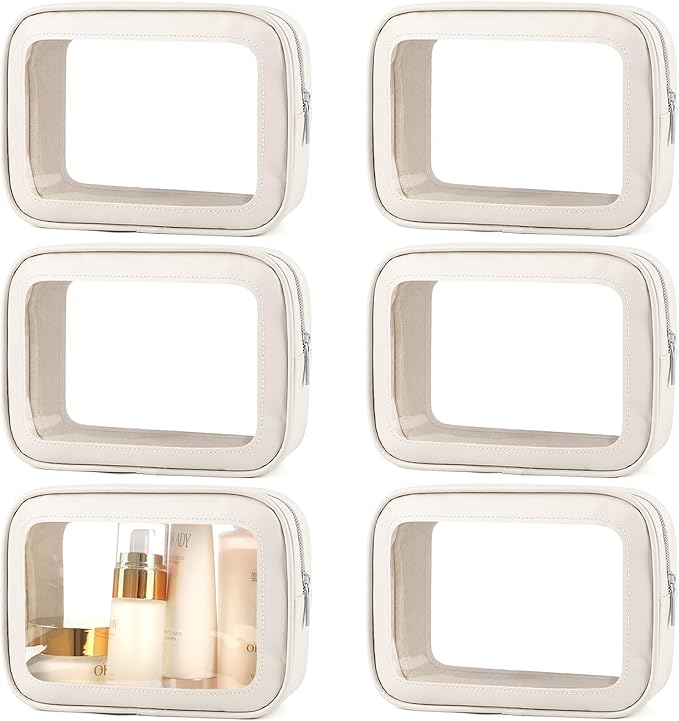 6PCS Clear Toiletry Bag,TSA Approved Travel Pouch with Zipper for Cosmetics and Toiletries，Diaper Bag Organizer Pouch Set, Purse Organizer and Clear Car Bag for Women and Kids